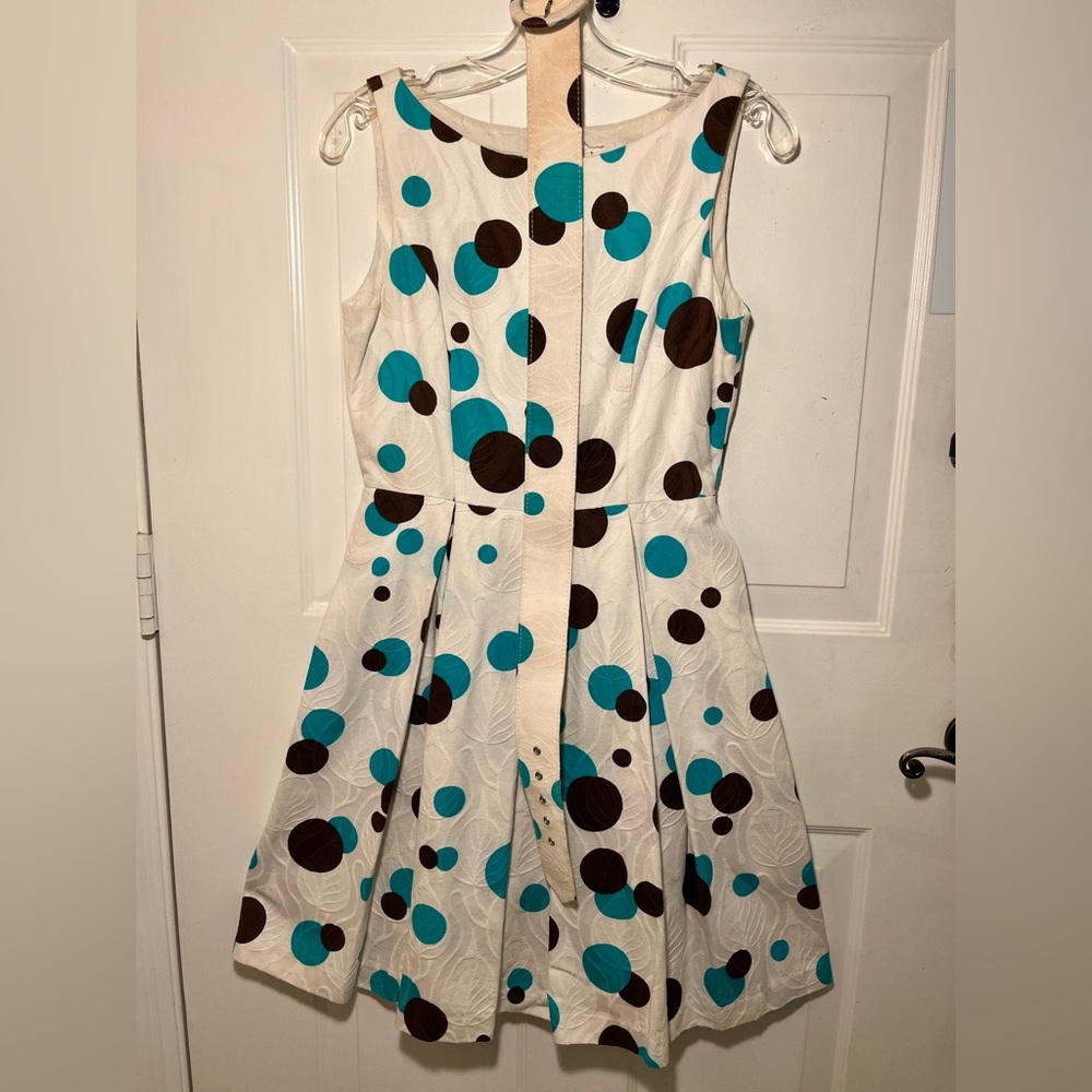 Muse Cream Dress with Blue and Brown Dots